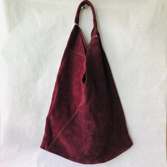 CHEVAL Firenze  Suede Genuine Leather Hobo Bag w Pouch   Wine  Made In Italy - Picture 2 of 11